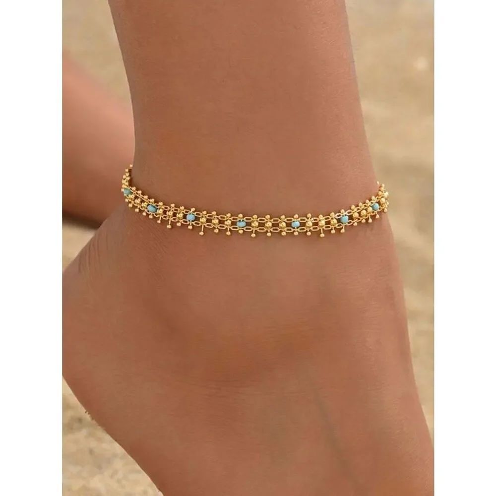 Turquoise Beaded Anklet R631